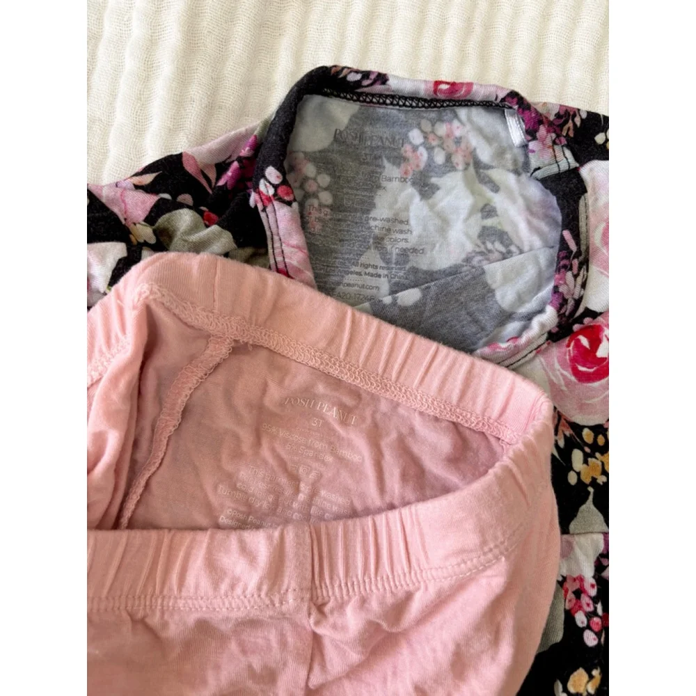 Girls Posh Peanut Bamboo Matching Set 3T Black Pink Floral Top & Leggings
